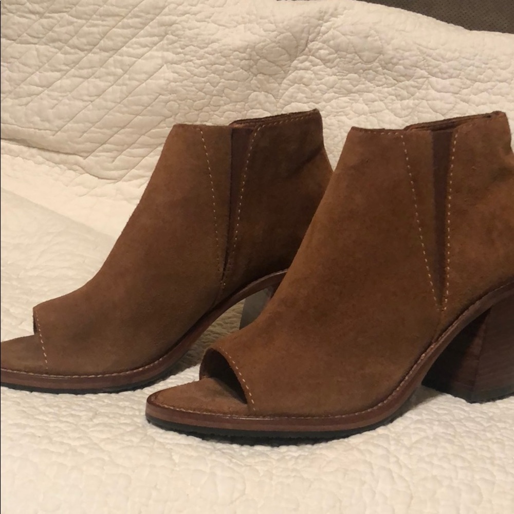 Aquatalia Lana Brown Suede Open Toe Bootie